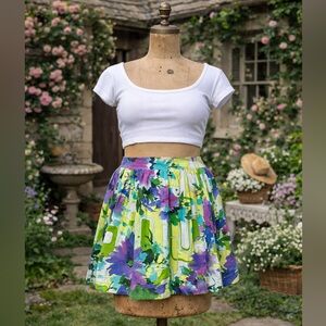 Vintage 1980s Home Sewn Abstract & Floral Mini Skirt